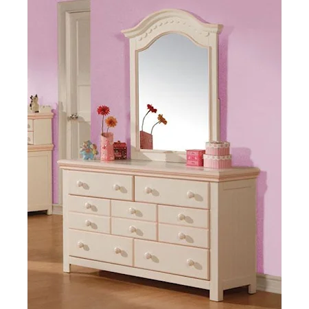 Traditional Seven Drawer Dresser and Vertical Mirror Set